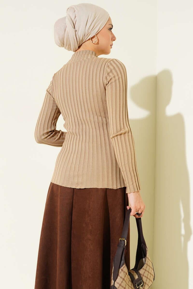 Fitilli Esnek Triko Kazak Camel