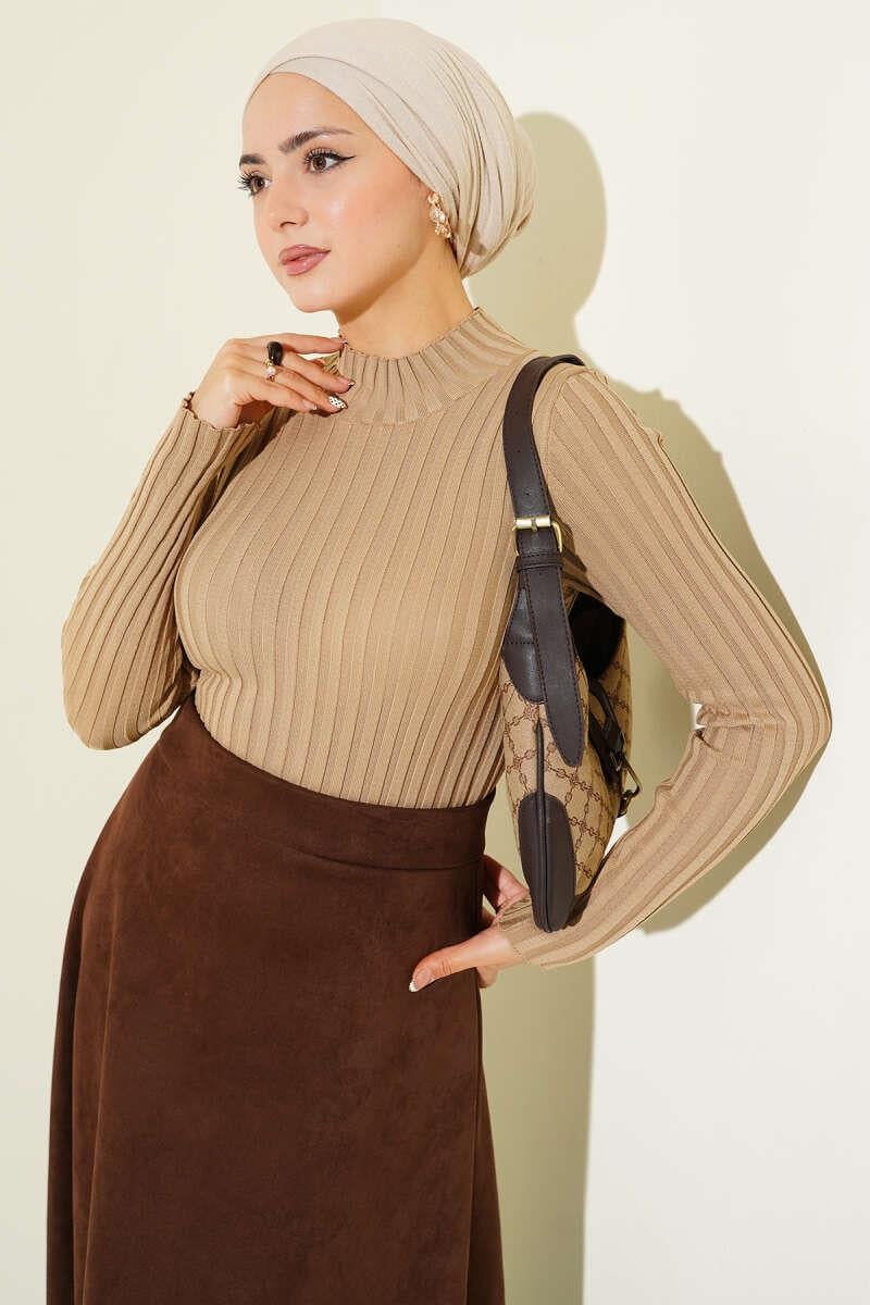 Fitilli Esnek Triko Kazak Camel