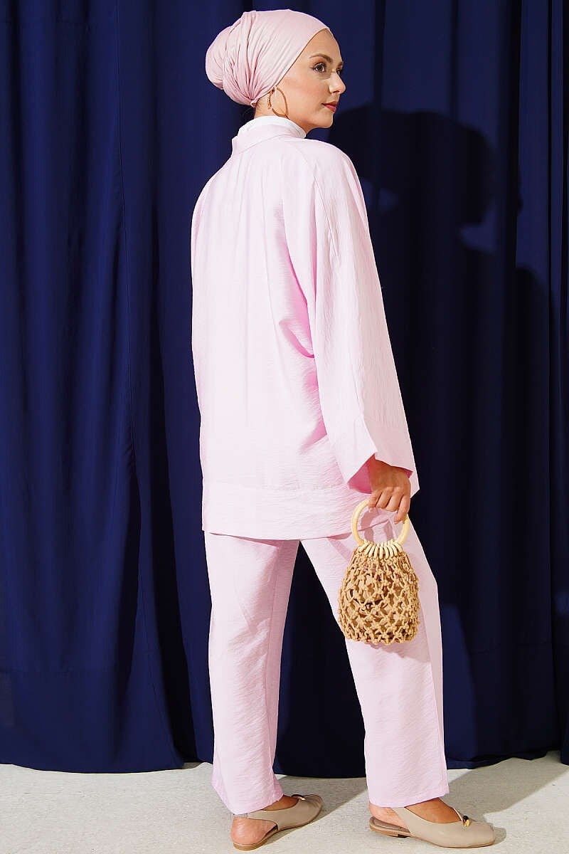 Fiyonk Detaylı Kimono İkili Takım Pembe