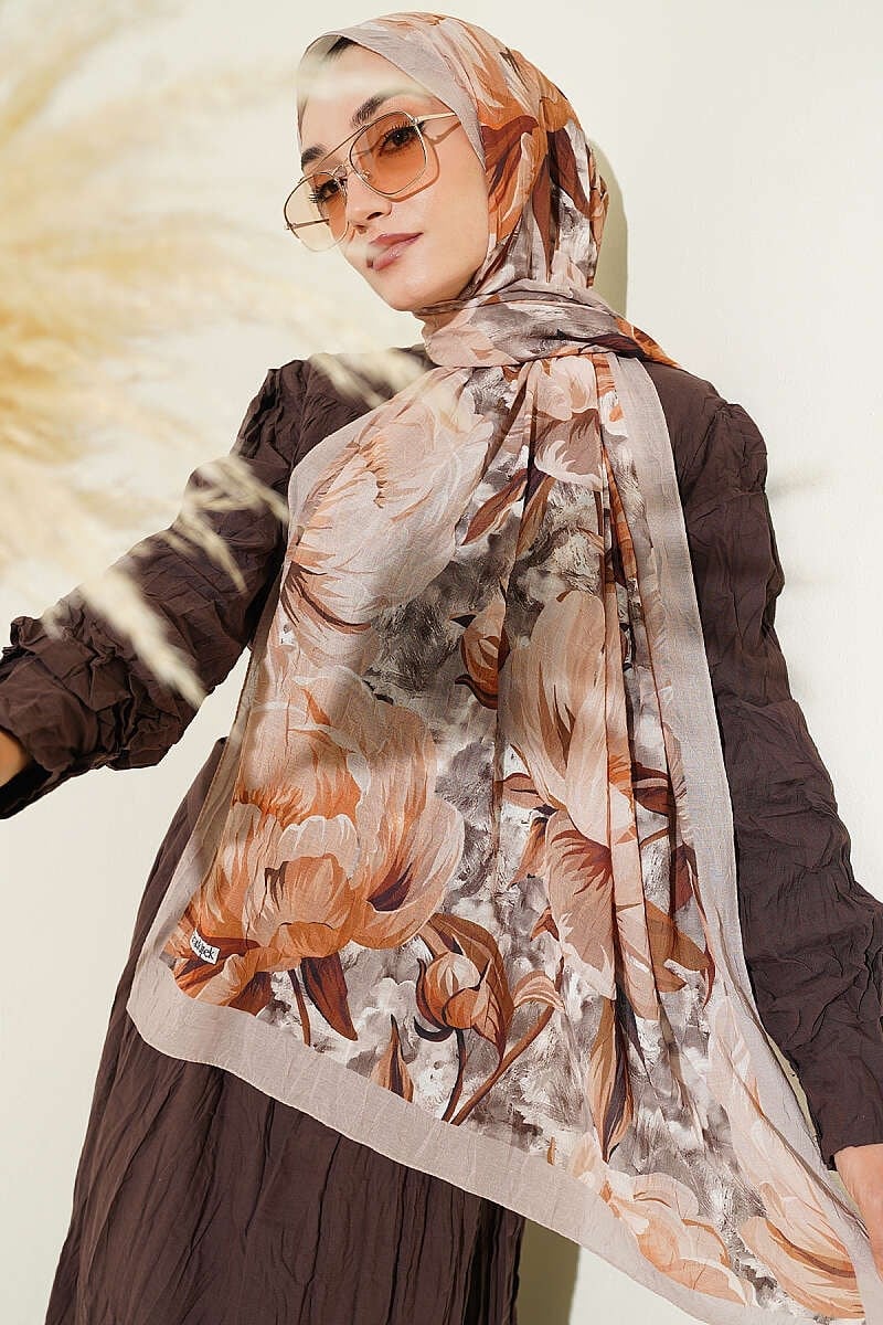 Floral Nature Bambu Kraş Şal Kum Bej