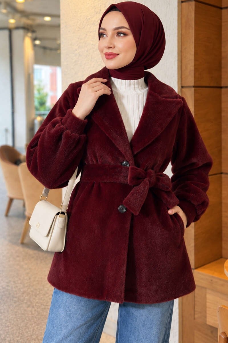 Fox Kısa Kuşaklı Kaban Bordo