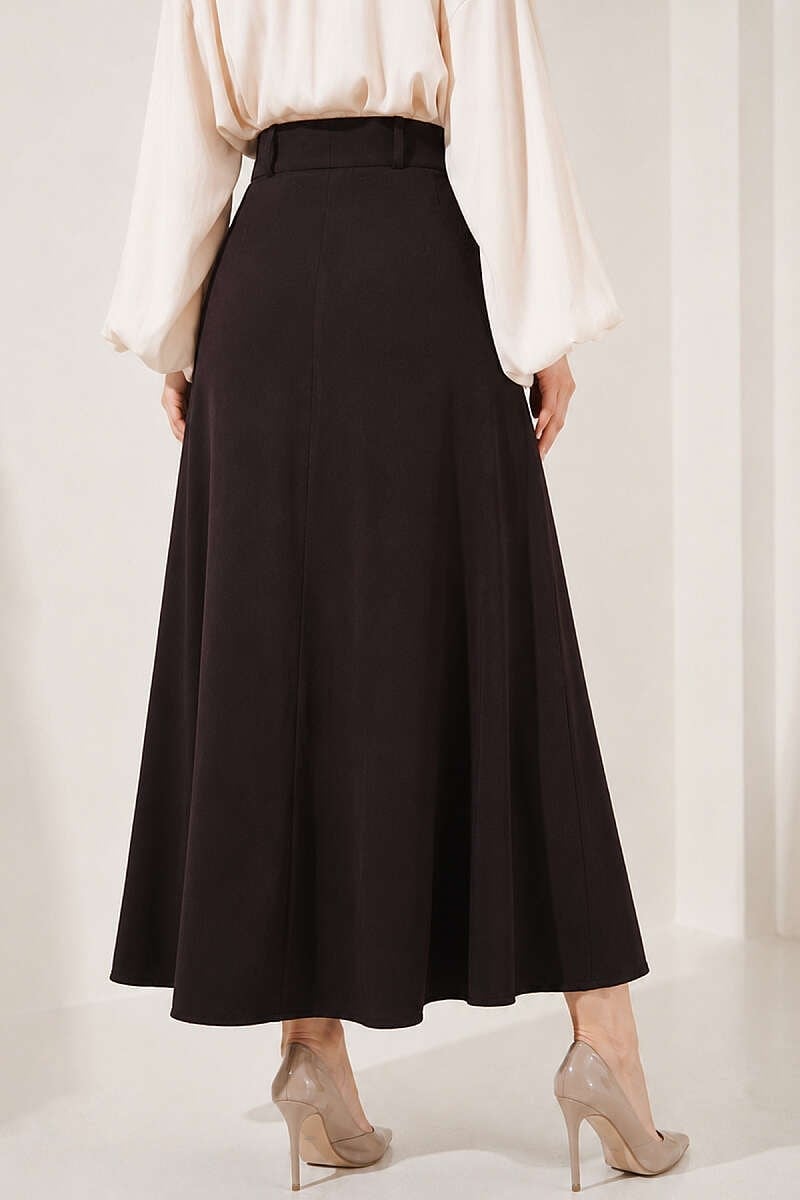 Fular Detaylı Cepli Etek Acı Kahve