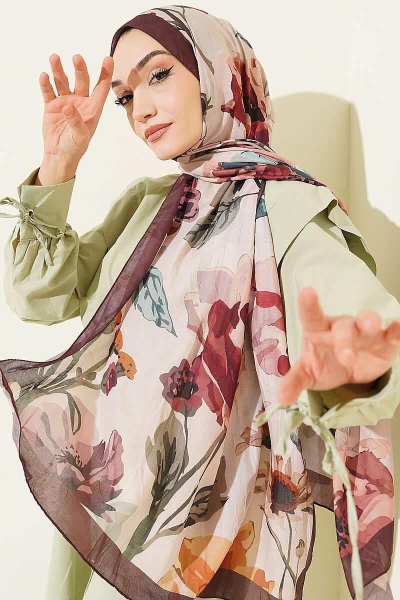 Gardenya Desen Bambu Kraş Şal Kahve