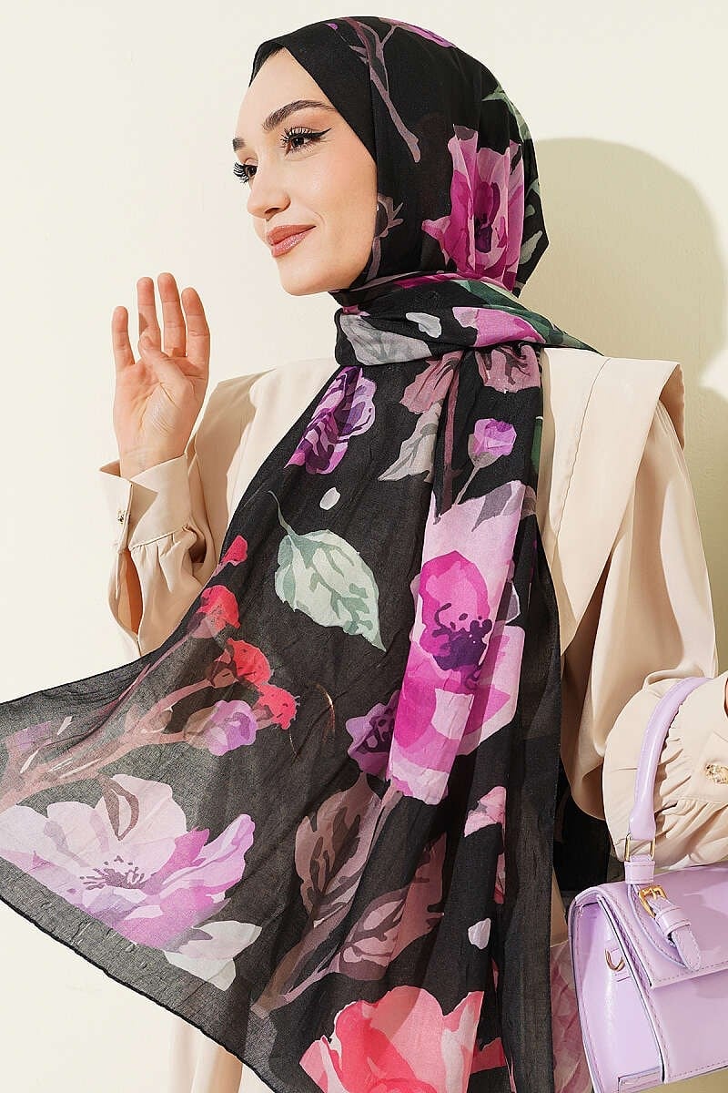 Gardenya Desen Bambu Kraş Şal Siyah Lila