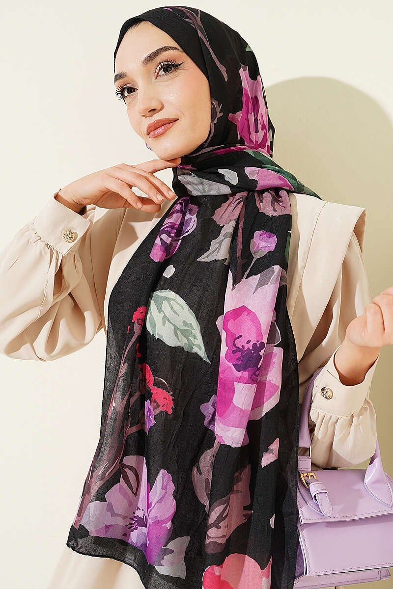 Gardenya Desen Bambu Kraş Şal Siyah Lila