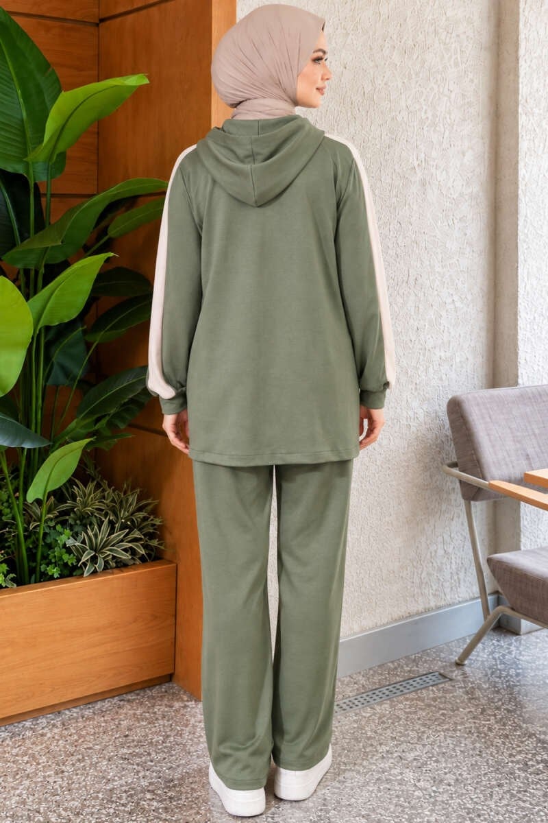 Garnili Kapüşonlu Bol Paça İkili Takım Çağla Yeşili