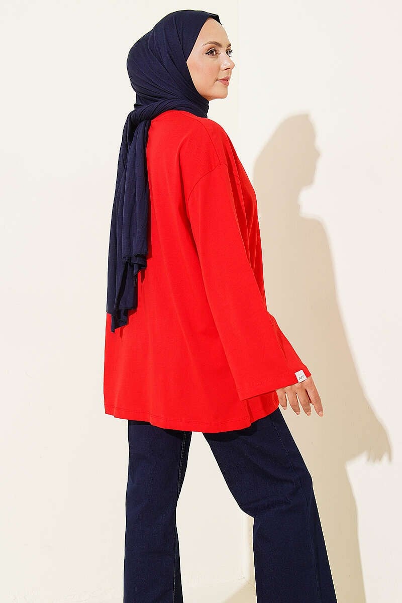 Geniş Kollu Basic Tunik Kırmızı