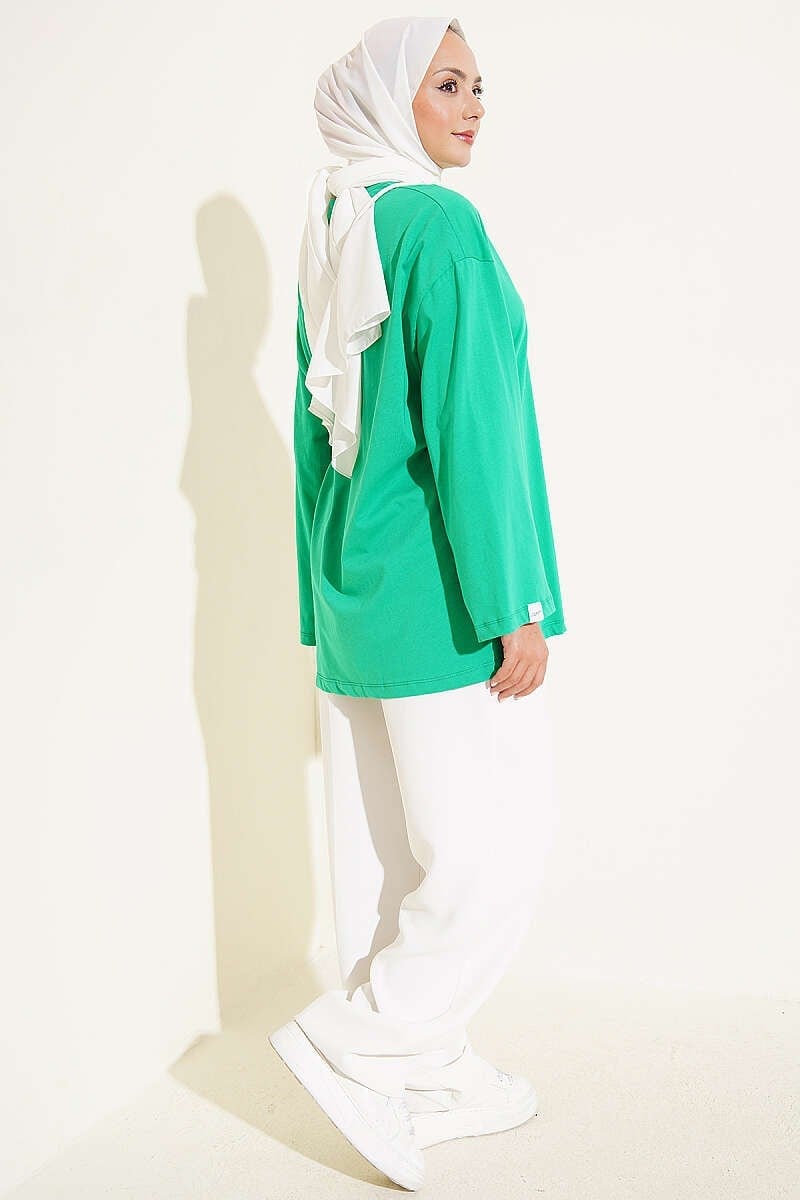 Geniş Kollu Basic Tunik Yeşil