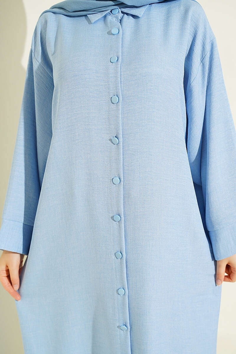 Geniş Kollu Oversize Uzun Gömlek Bebe Mavi