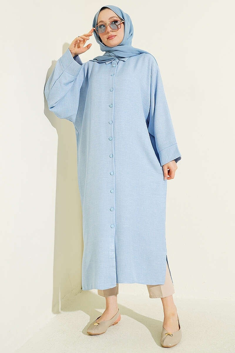 Geniş Kollu Oversize Uzun Gömlek Bebe Mavi