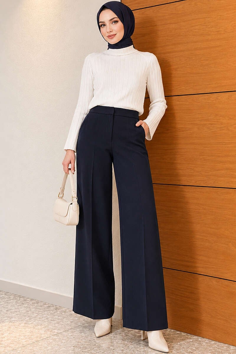 Geniş Paçalı Basic Kumaş Pantolon Lacivert