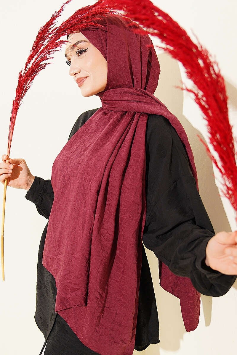 Geometrik Desen Pamuk Ayrobin Şal Bordo