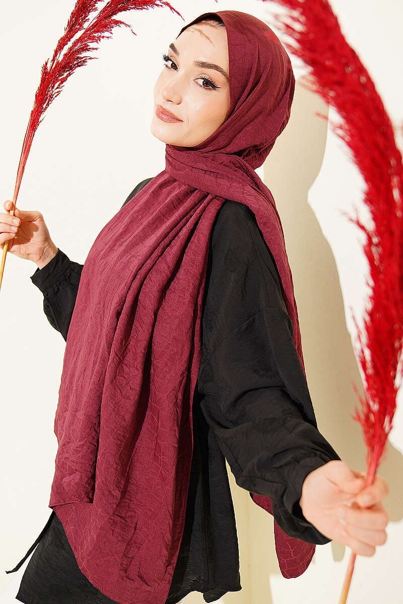 Geometrik Desen Pamuk Ayrobin Şal Bordo