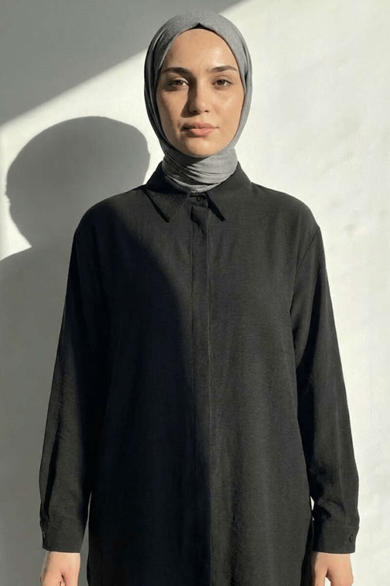Gizli Düğmeli Ayrobin Gömlek Siyah