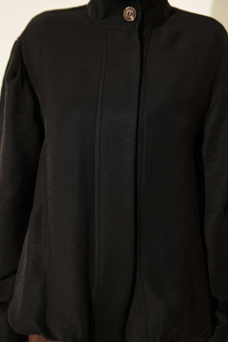 Gizli Düğmeli Modal Bomber Ceket Siyah