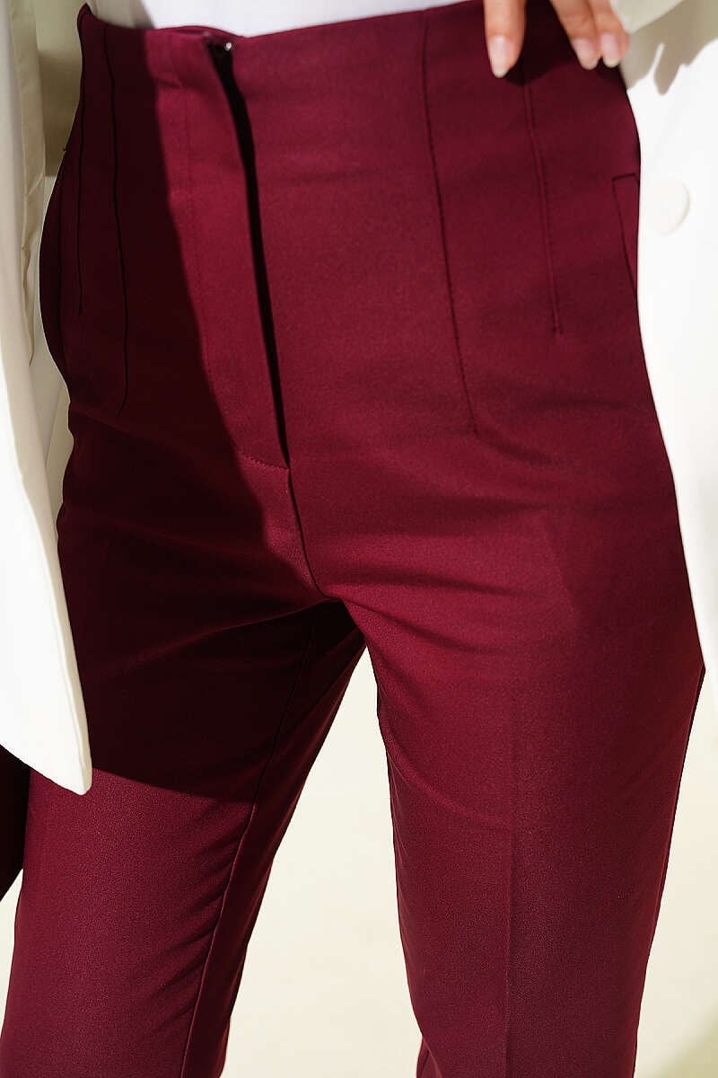 Gizli Fermuarlı Dar Paça Pantolon Bordo