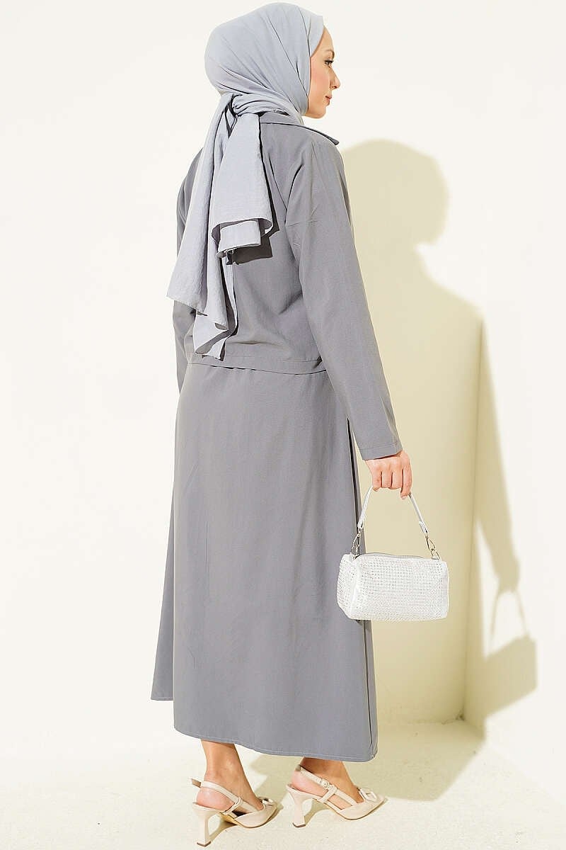 Göğüs Cepli Etekli İkili Takım Füme