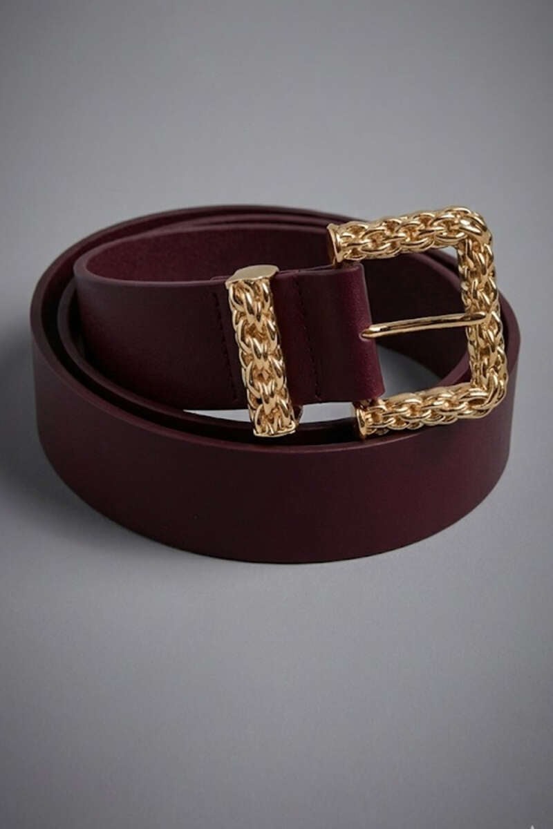 Gold Örgü Tokalı Kemer Bordo
