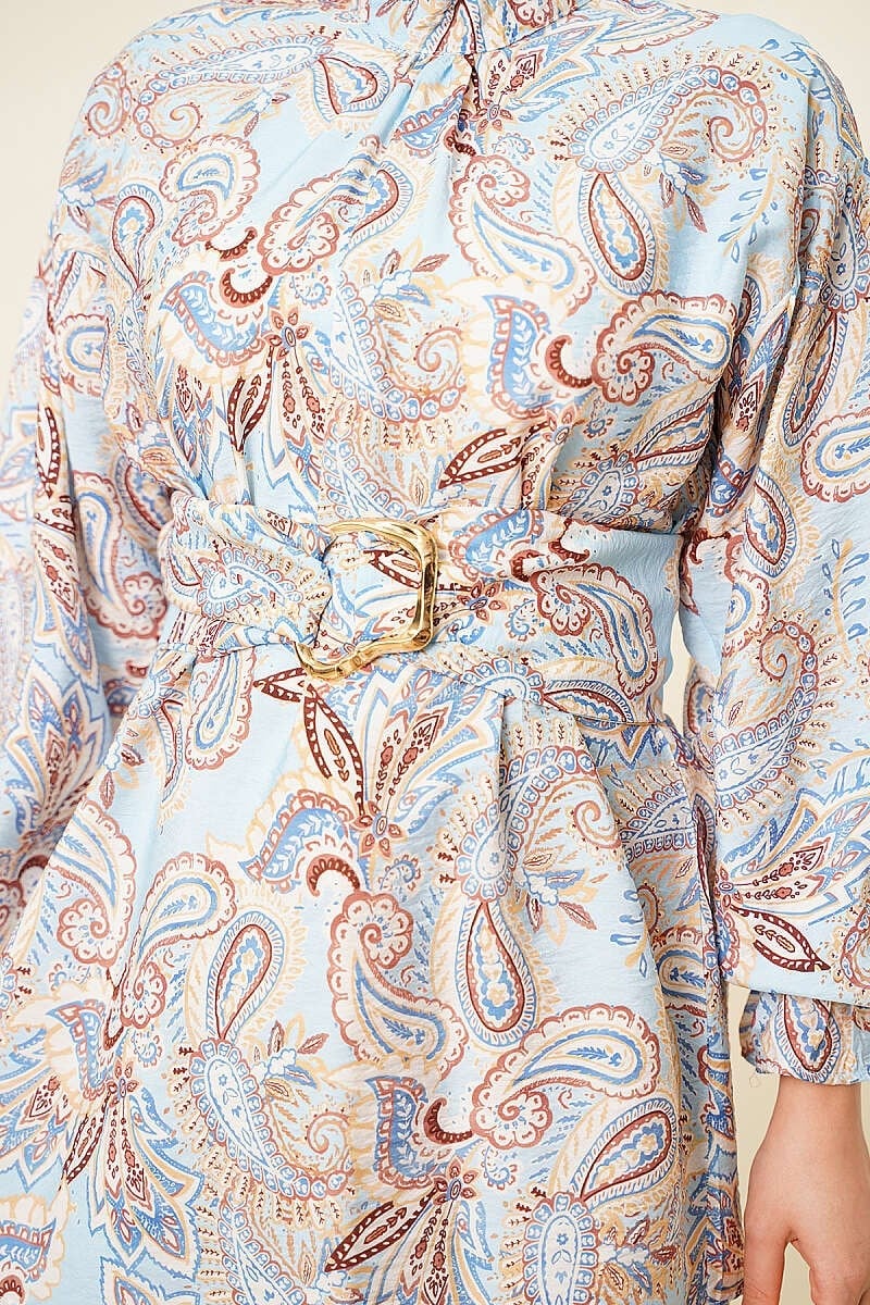 Gold Tokalı Paisley Desen Tunik Mavi