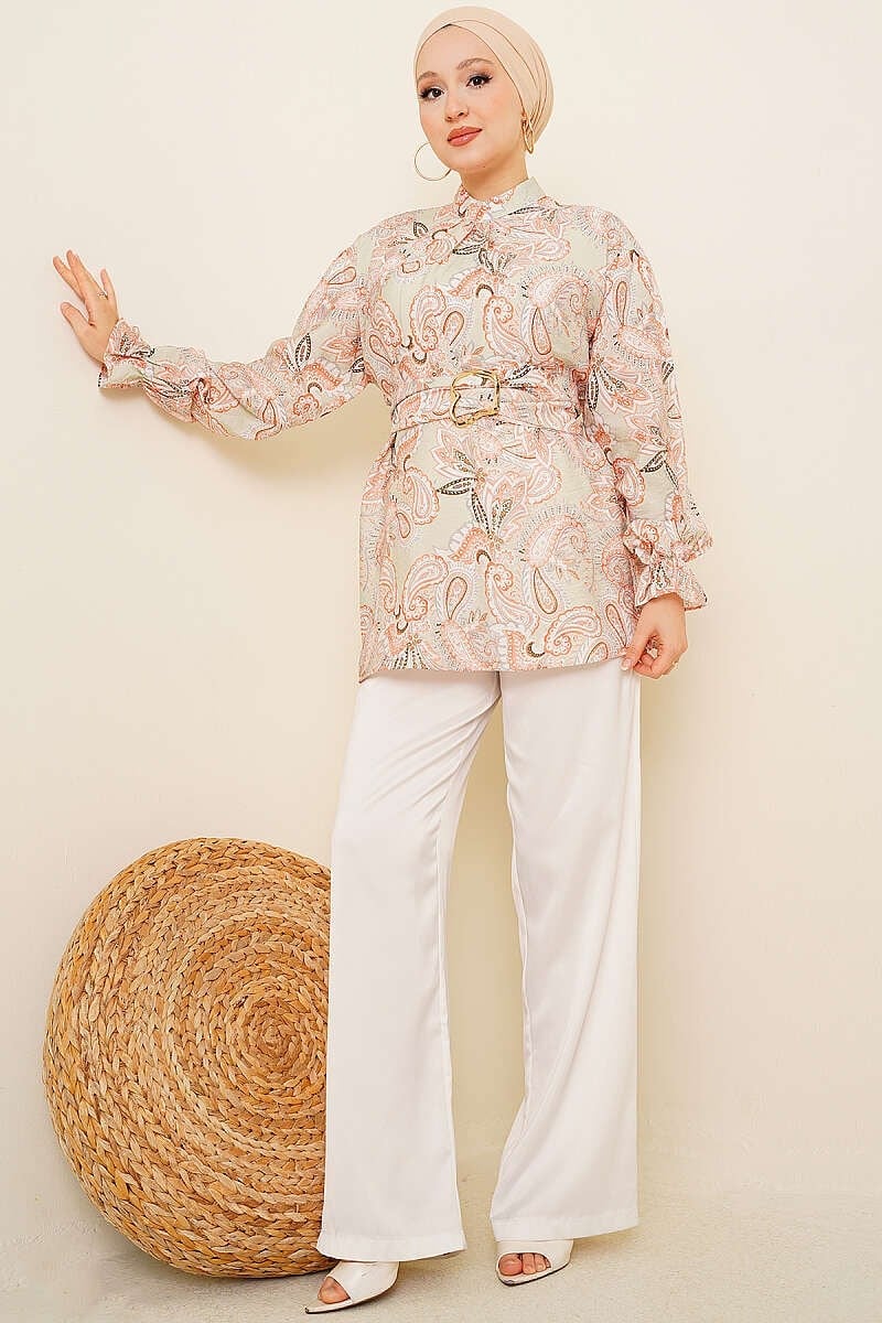 Gold Tokalı Paisley Desen Tunik Mint