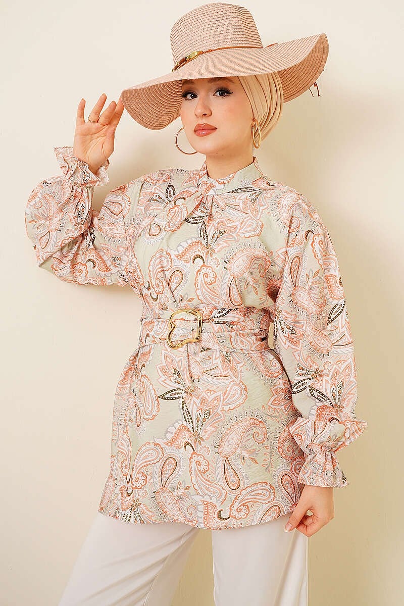 Gold Tokalı Paisley Desen Tunik Mint