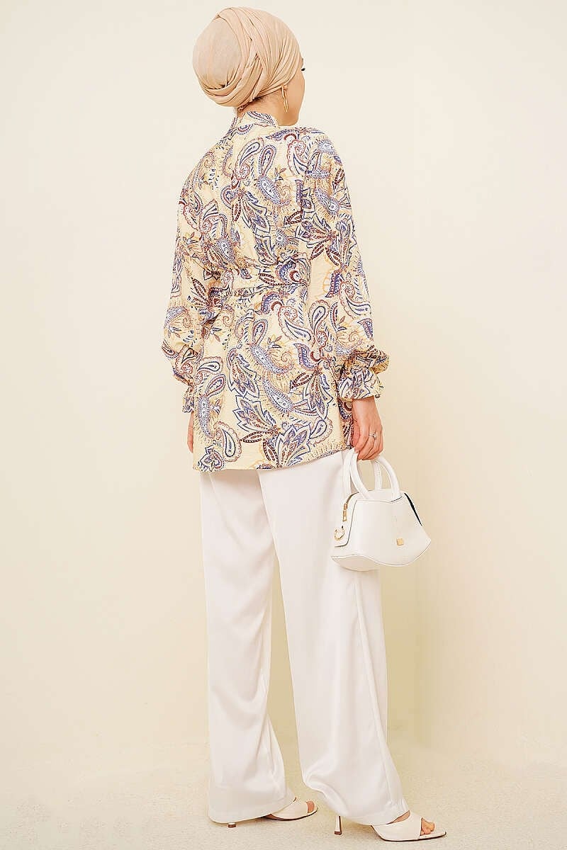 Gold Tokalı Paisley Desen Tunik Sarı