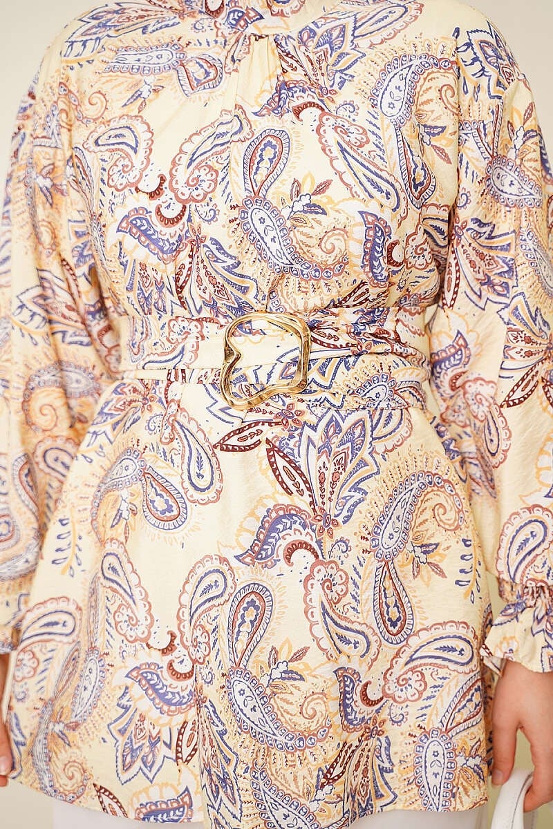 Gold Tokalı Paisley Desen Tunik Sarı