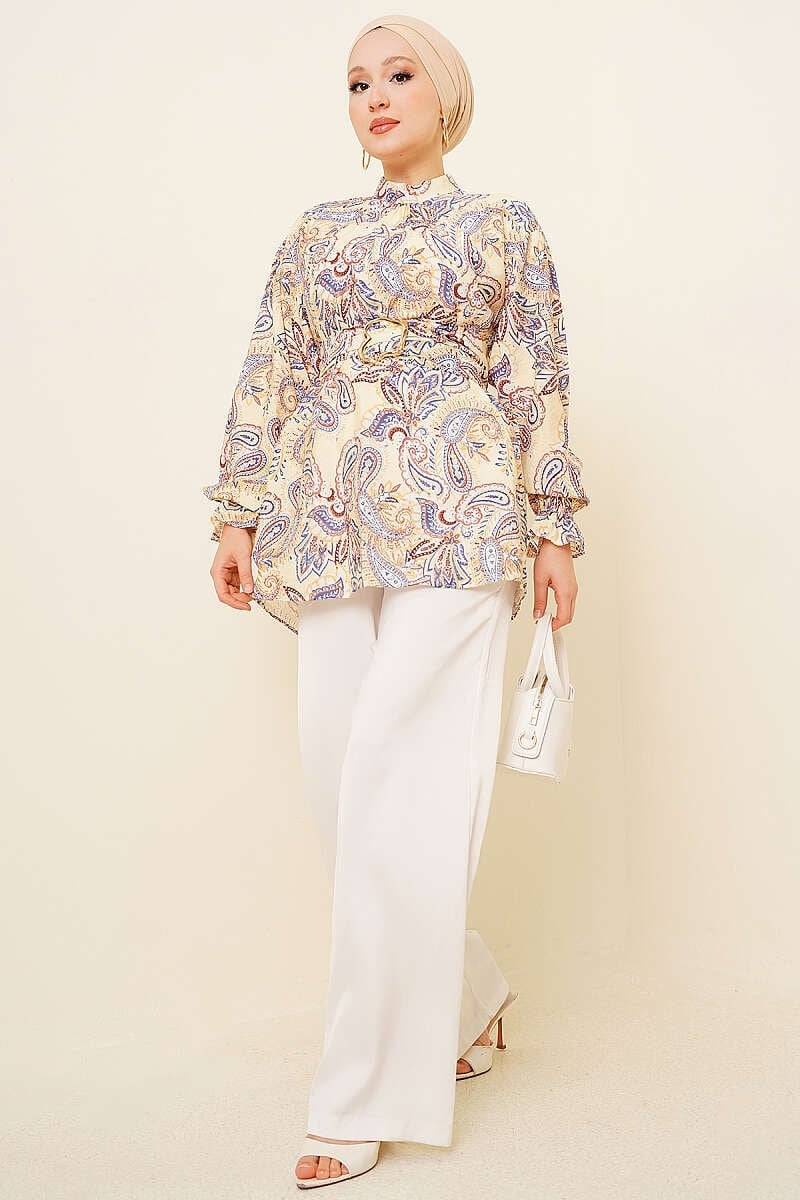 Gold Tokalı Paisley Desen Tunik Sarı