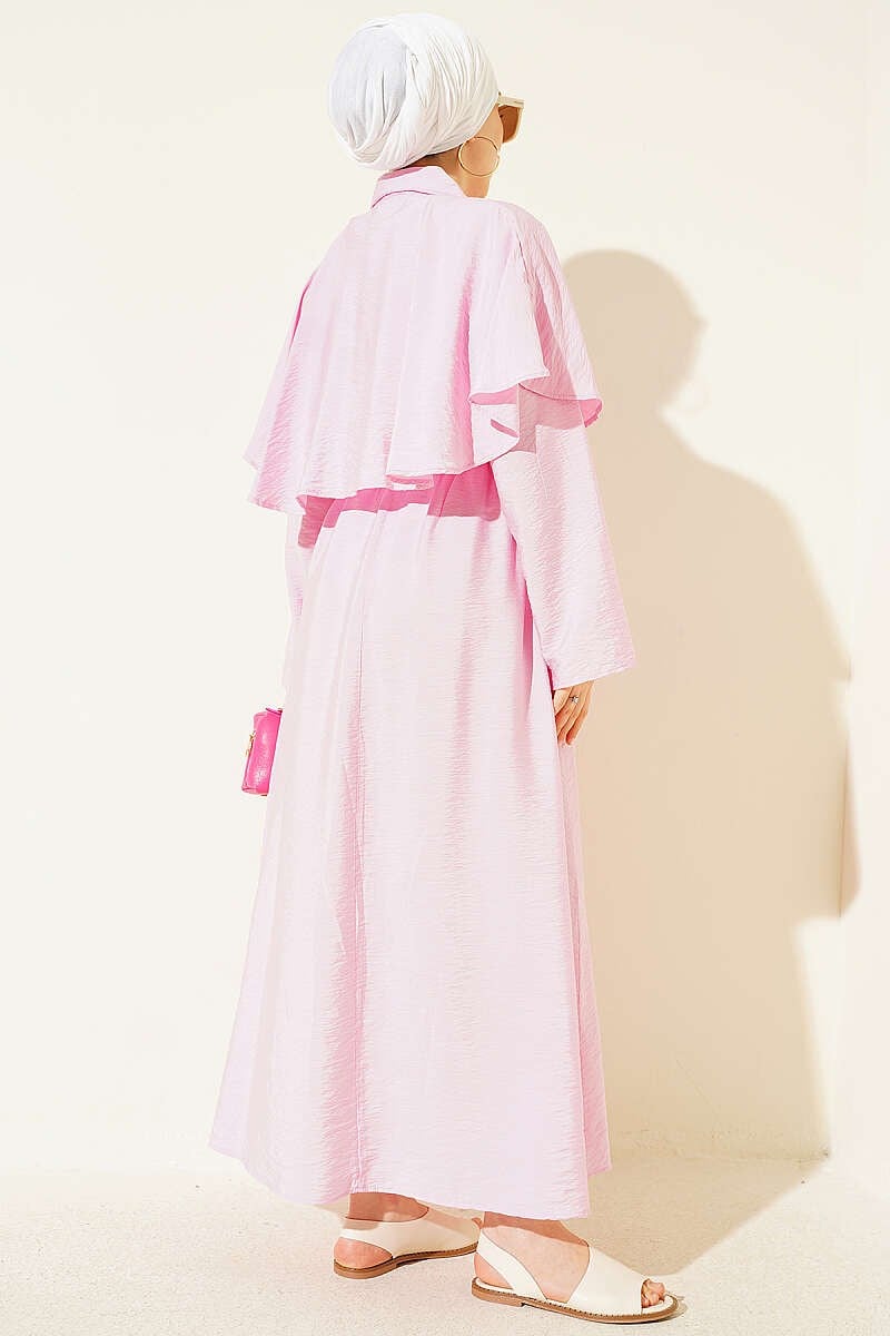 Gold Tokalı Pelerinli Üçlü Takım Pembe