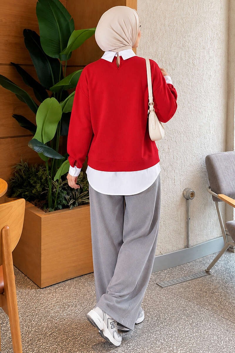 Gömlek Garnili Basic Tunik Kırmızı