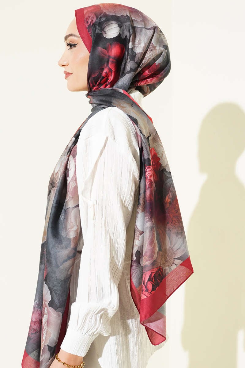 Gül Desenli Soft Şal Bordo