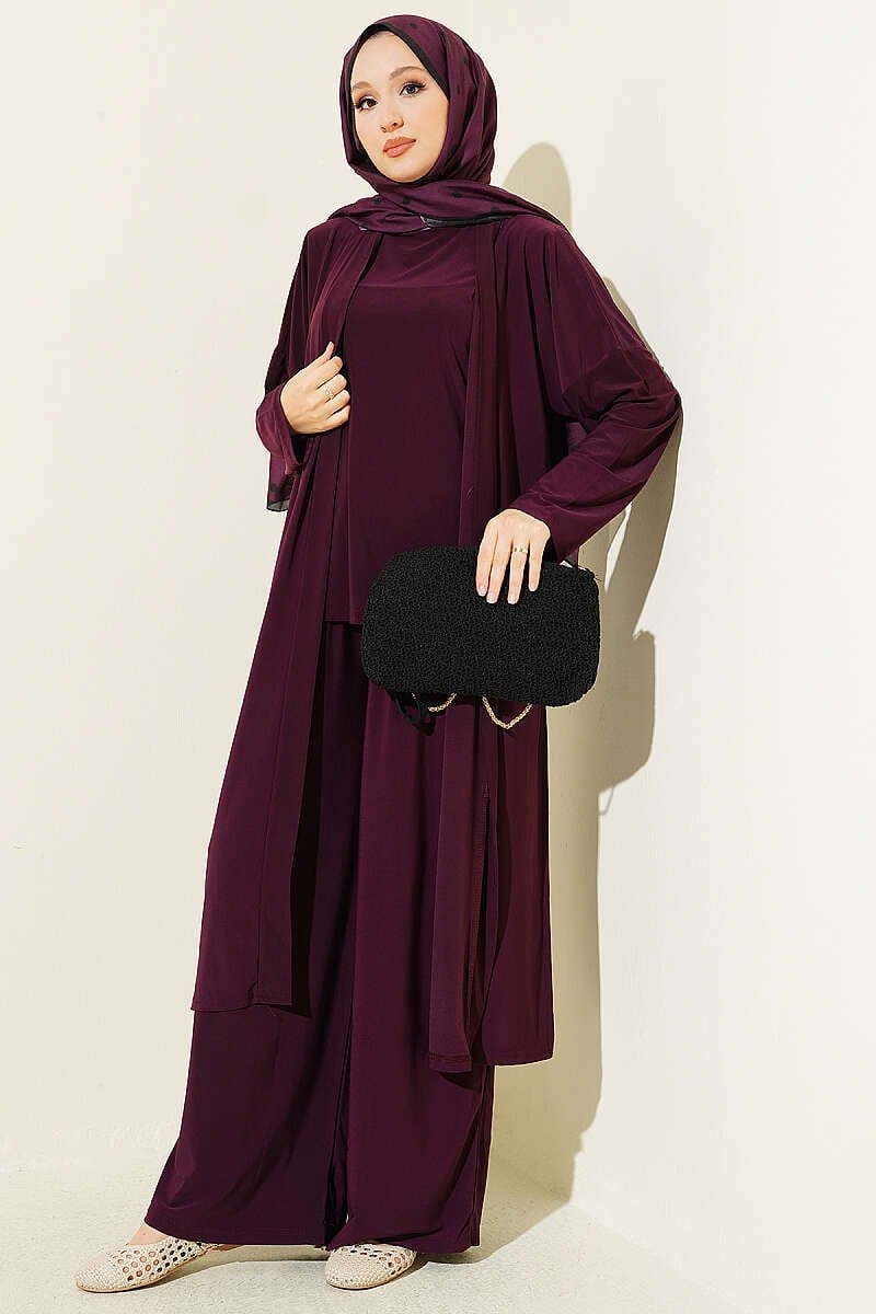 Hırkalı Basic Sandy Üçlü Takım Magenta