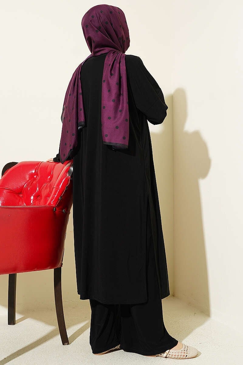 Hırkalı Basic Sandy Üçlü Takım Siyah