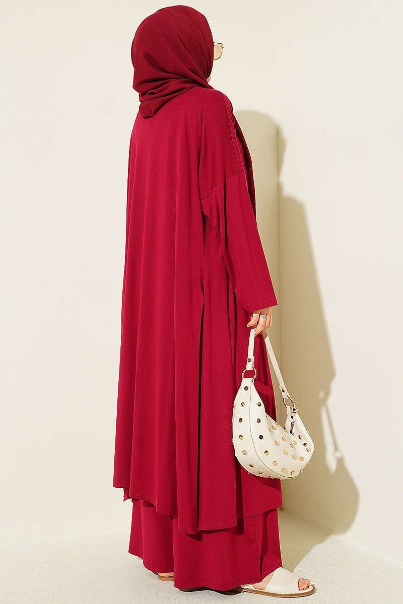 Hırkalı Basic Üçlü Takım Bordo