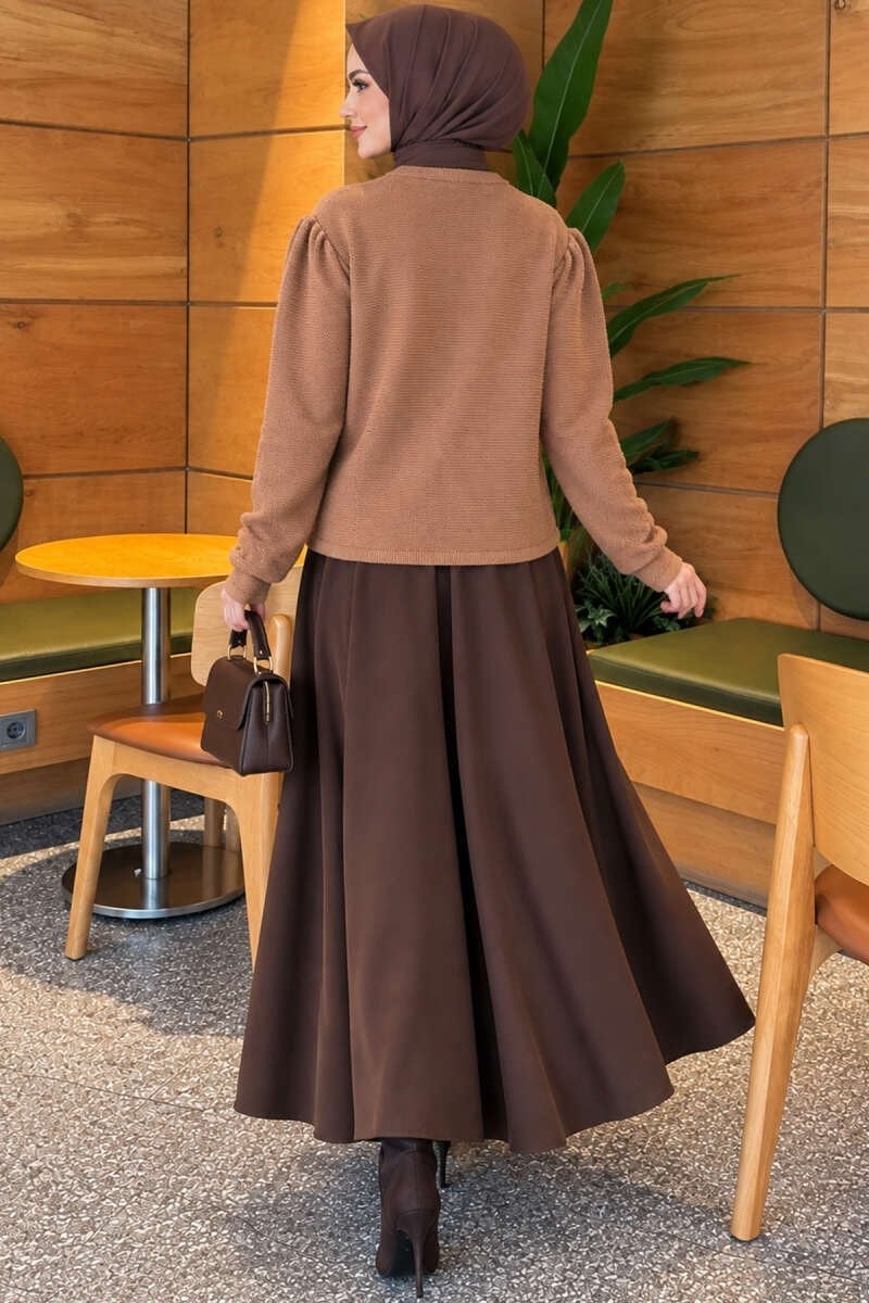 İnci Düğme Detaylı Triko Hırka Camel
