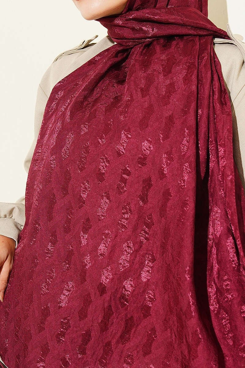 Kabartma Desenli Jakar Şal Bordo
