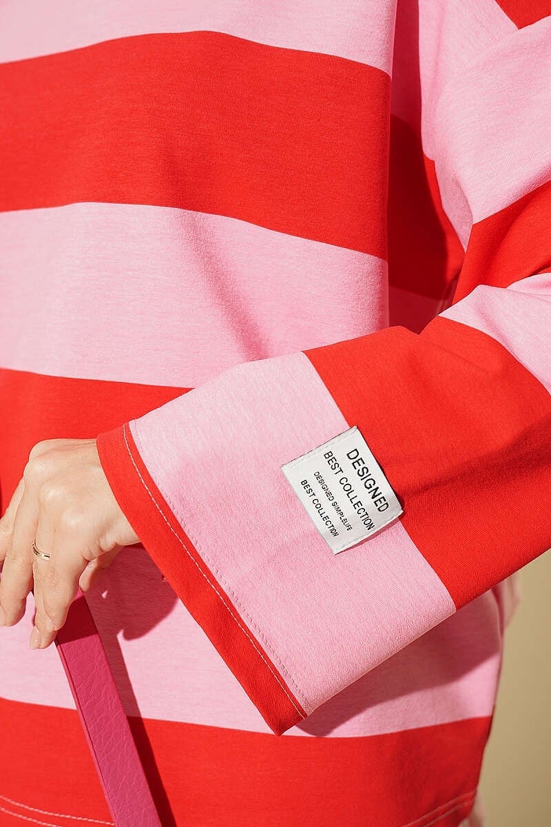 Kalın Çizgili İki İplik Tunik Pembe