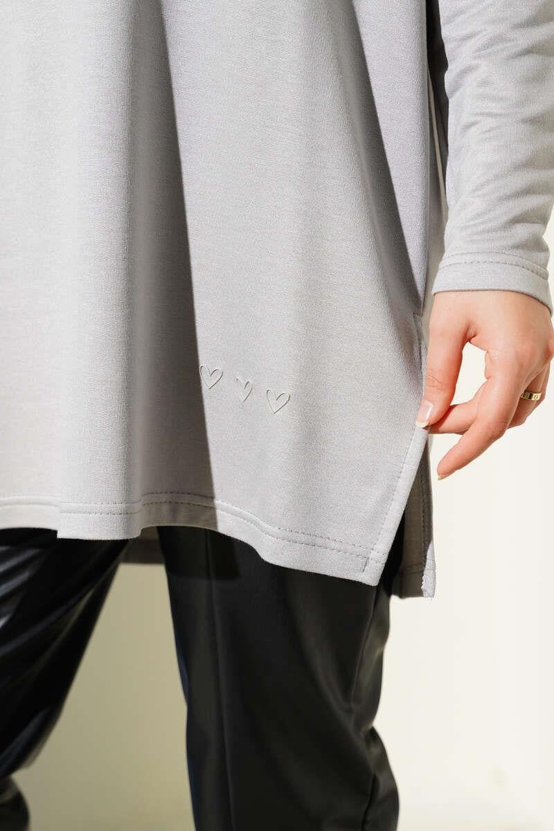 Kalp Detaylı Basic Tunik Gri