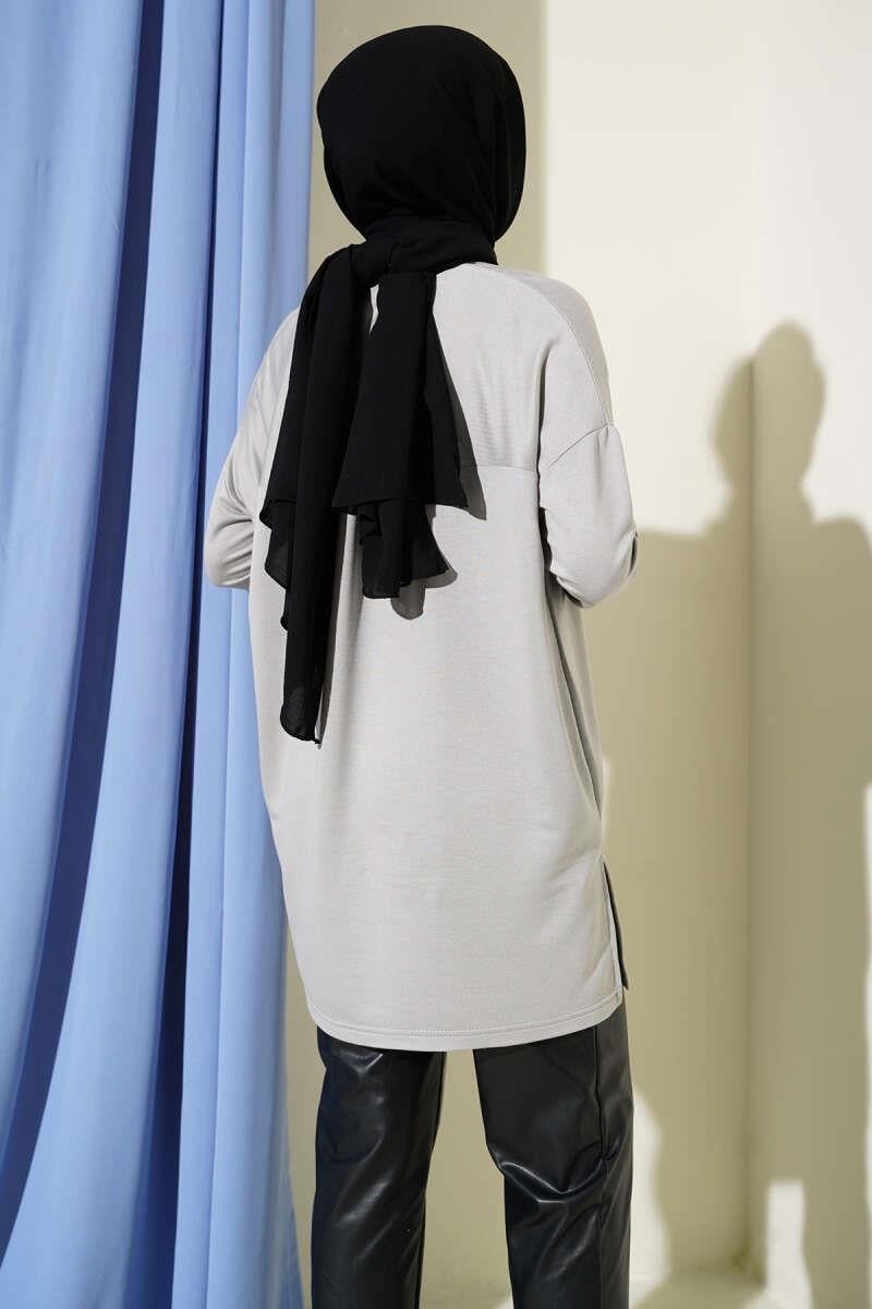 Kalp Detaylı Basic Tunik Gri