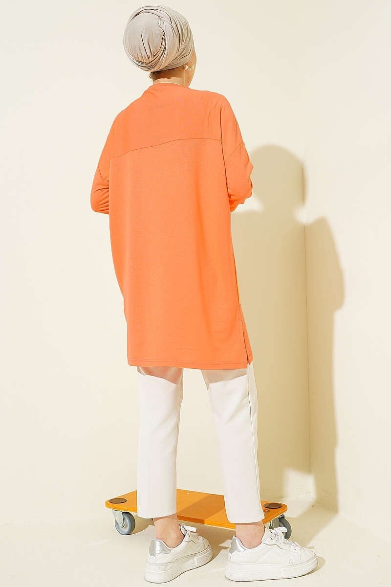 Kalp Detaylı Basic Tunik Oranj