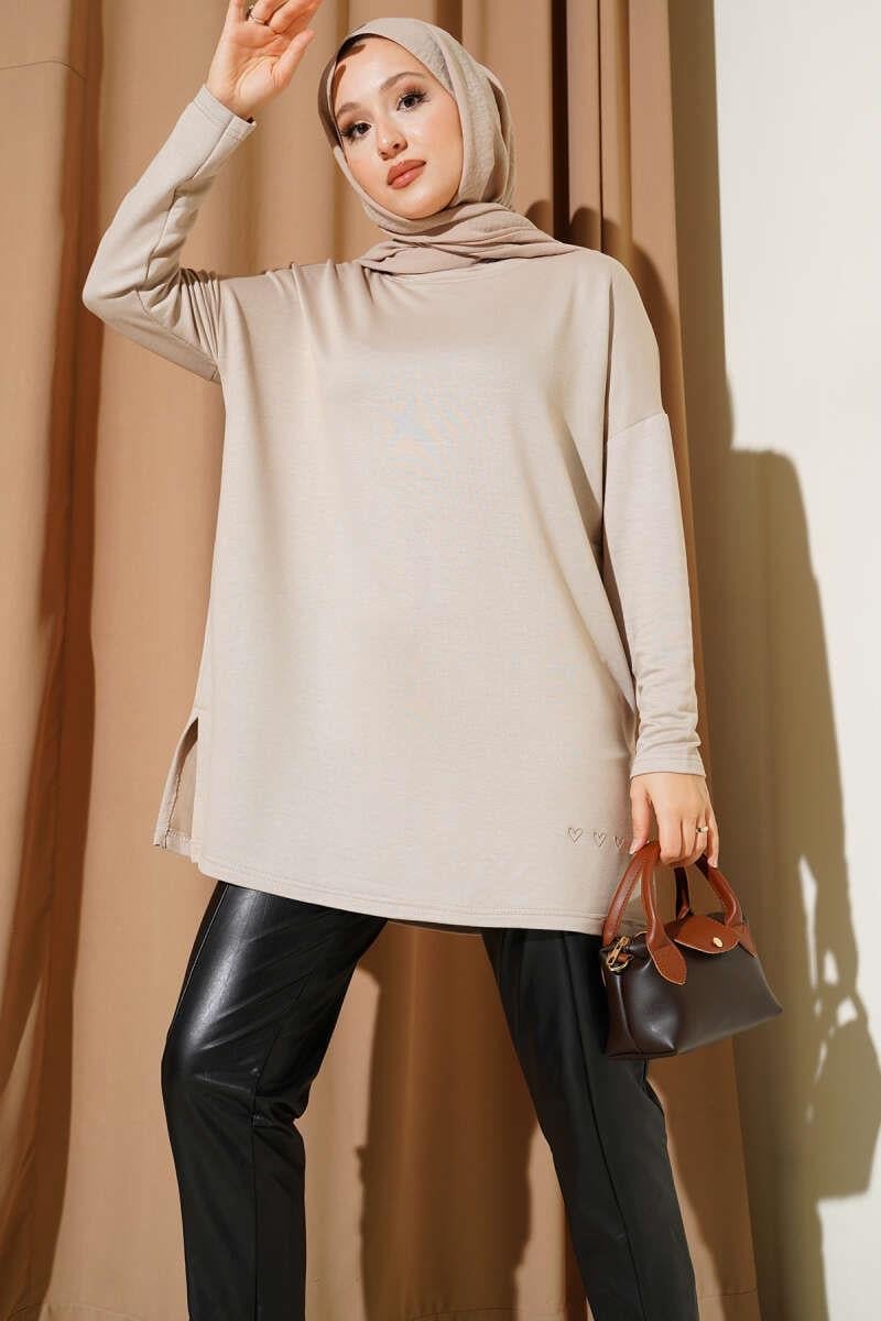 Kalp Detaylı Basic Tunik Taş