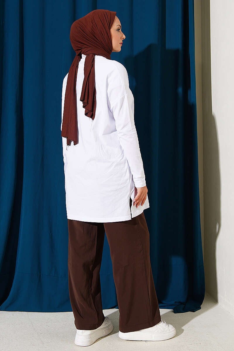 Kapı Baskılı Basic Tunik Beyaz
