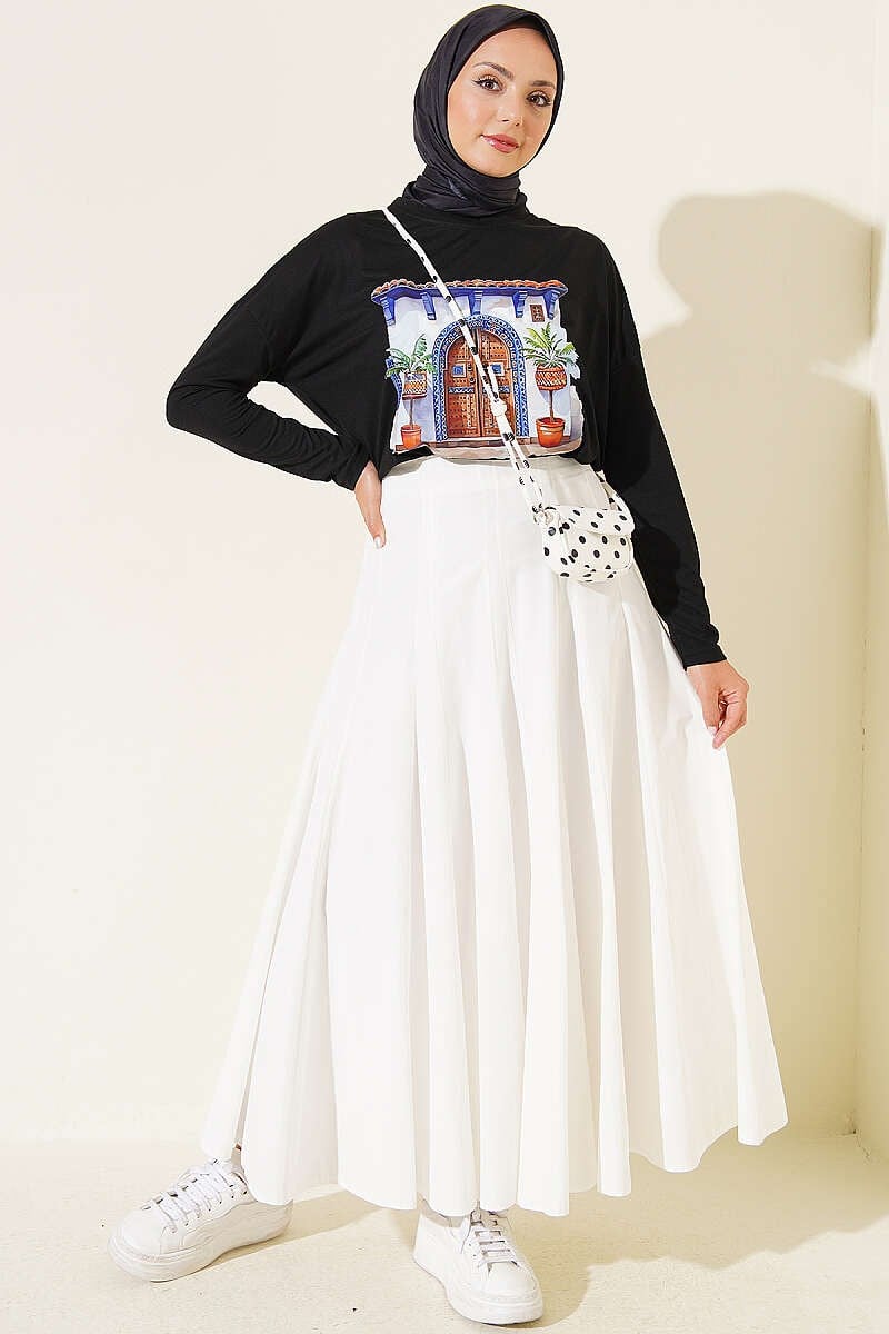 Kapı Baskılı Basic Tunik Siyah