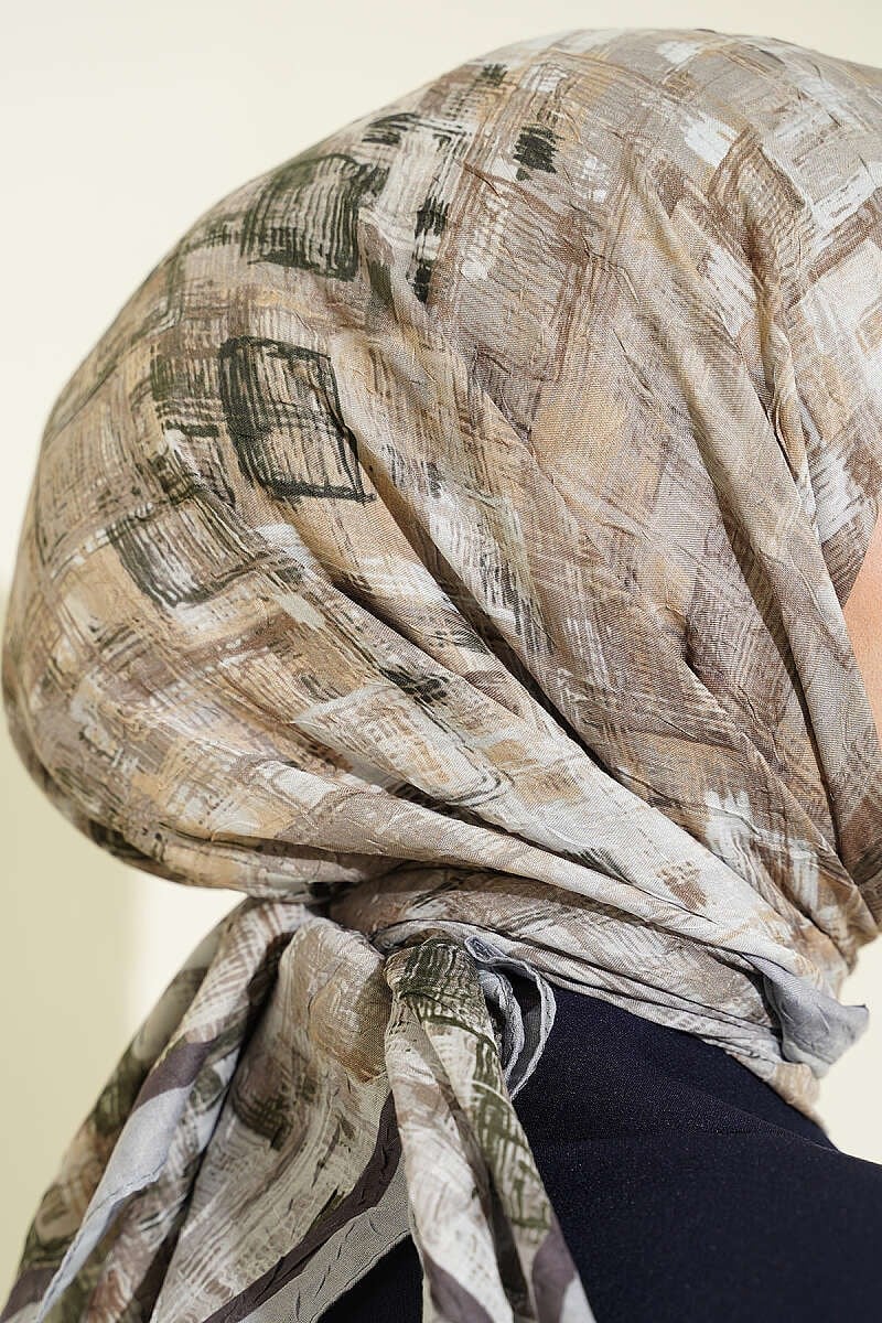 Kare Çizgili Bambu Kraş Eşarp Gri