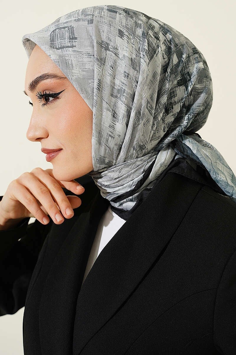 Kare Çizgili Bambu Kraş Eşarp Siyah