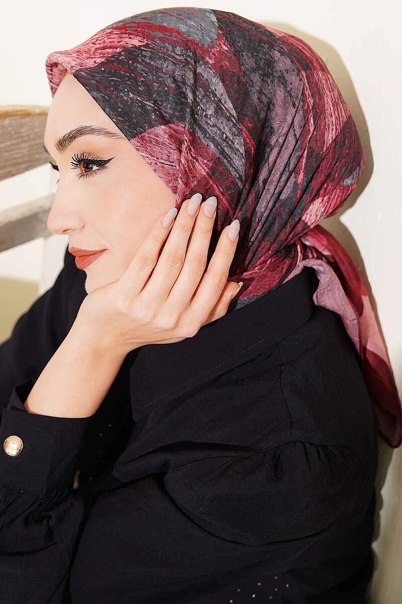 Karışık Desen Bambu Kraş Ayda Eşarp Bordo