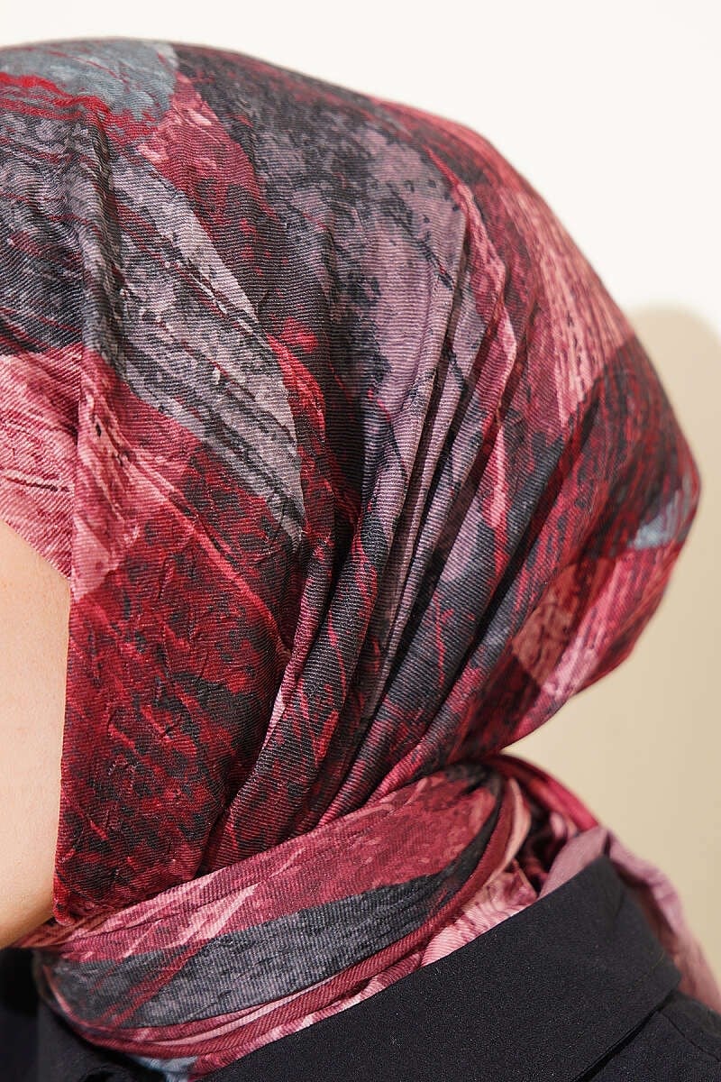 Karışık Desen Bambu Kraş Ayda Eşarp Bordo