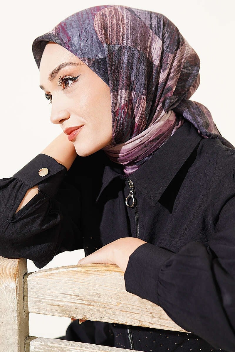 Karışık Desen Bambu Kraş Ayda Eşarp Burgonya