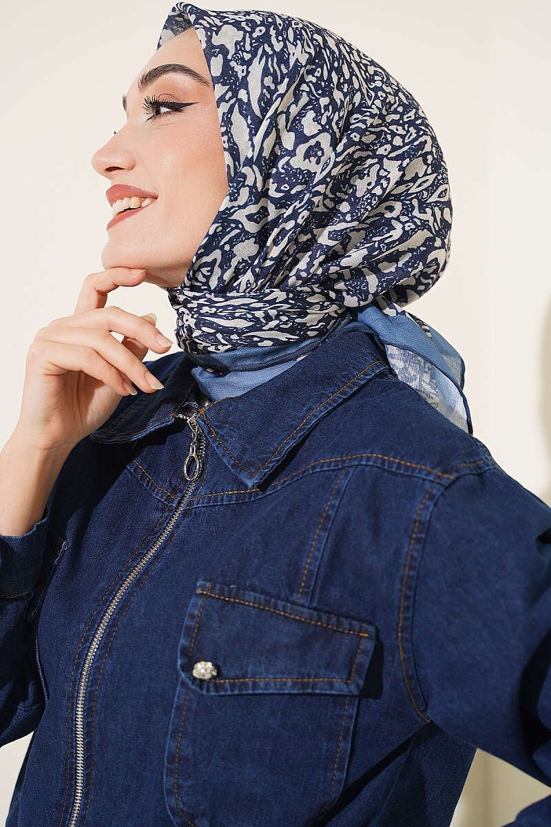Karmaşık Desenli Eşarp Mavi