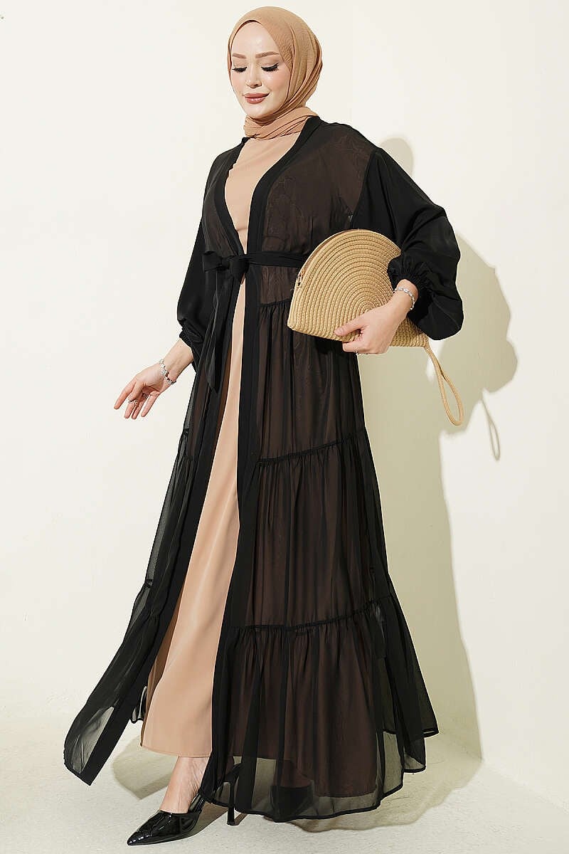Katlı İkili Abaya Takım Bej